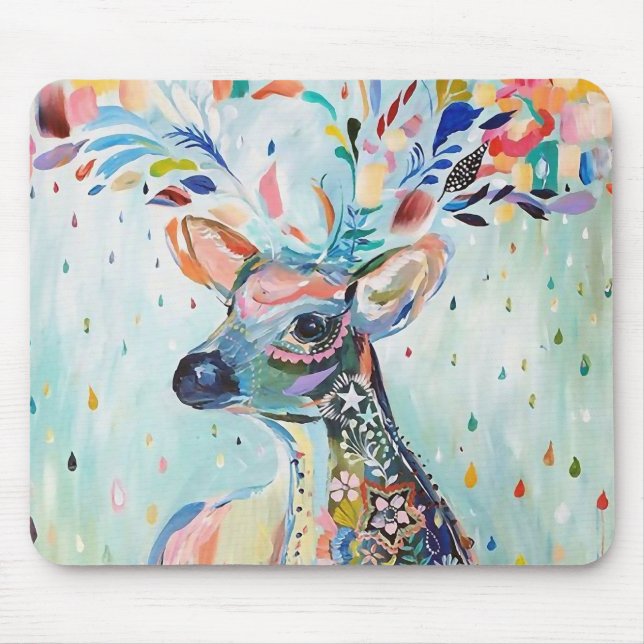 Pretty Modern Deer Art Flower Antlers Mouse Pad (Front)