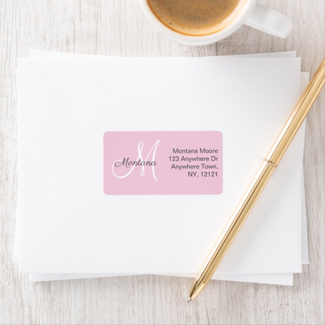 Pretty Modern Elegant Monogram Pink Return Address Label (Insitu)