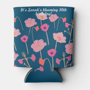 Pretty Modern Floral 30th Birthday With Custom Age Can Cooler