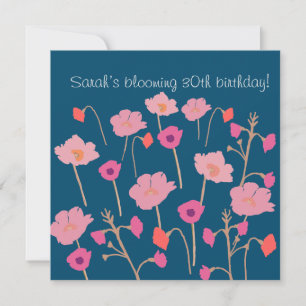 Pretty Modern Floral Birthday With Custom Age Invitation
