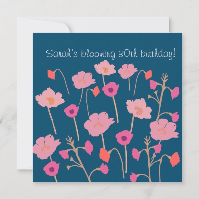 Pretty Modern Floral Birthday With Custom Age Invitation (Front)