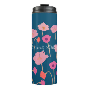 Pretty Modern Floral Birthday With Custom Age Thermal Tumbler