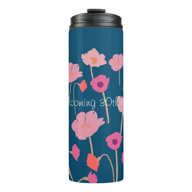 Pretty Modern Floral Birthday With Custom Age Thermal Tumbler (Front)