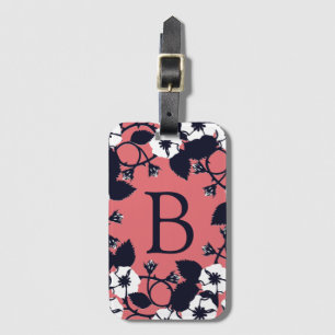 Pretty Modern Floral Coral Pink Monogram Luggage Tag