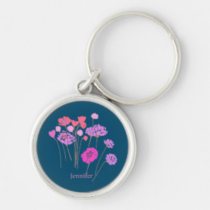 Pretty Modern Floral Dark Teal Key Ring