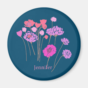 Pretty Modern Floral Dark Teal Magnet