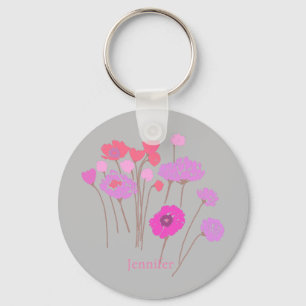 Pretty Modern Floral Grey Key Ring