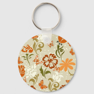 Pretty Modern Floral Pattern Key Ring