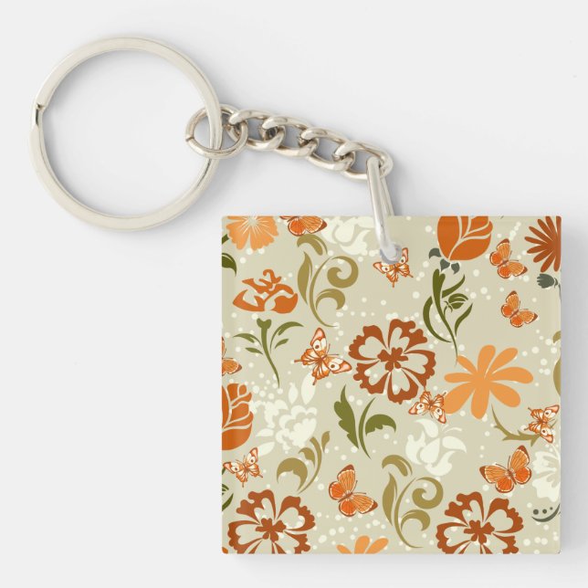 Pretty Modern Floral Pattern Key Ring (Front)