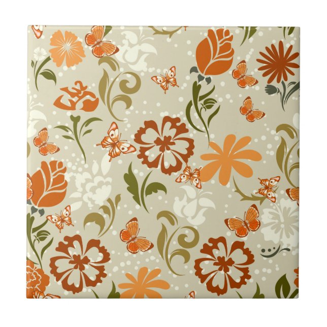 Pretty Modern Floral Pattern Tile (Front)