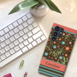 Pretty Modern Floral Stripe NameInspirivity  Samsung Galaxy Case<br><div class="desc">This cheerful and colourful Inspirivity cell phone case will be the perfect addition to your phone. The fun coloured flowers is perfect for any age. Add a name to personalise this colourful case. Lots of new phone cases added in my Zazzle shop. For more of my daily inspirational artwork, check...</div>