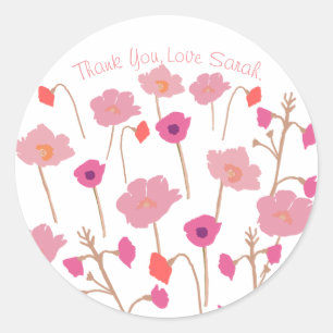 Pretty Modern Floral Thank You Classic Round Sticker