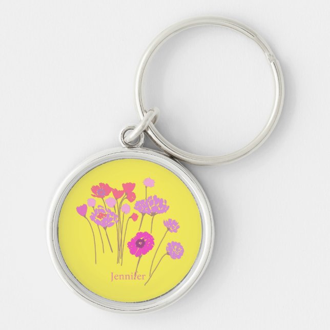 Pretty Modern Floral Yellow Key Ring (Front)