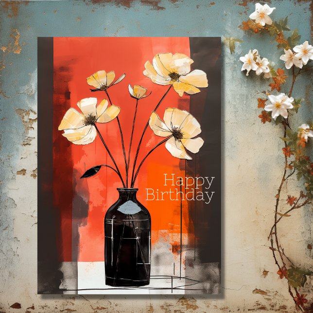 Pretty Modern Flowers and Vase Birthday Card (Front - Give Thanks  Modern Flower and Vase Birthday Card)