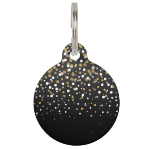 Pretty modern girly faux gold glitter confetti pet tag