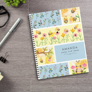 Pretty Modern Honey Bees Elegant Floral  Notebook