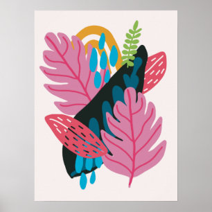 Pretty modern illustration pink leaves nature poster