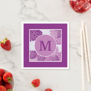Pretty Modern Monogram Purple Floral Pattern Party Napkin