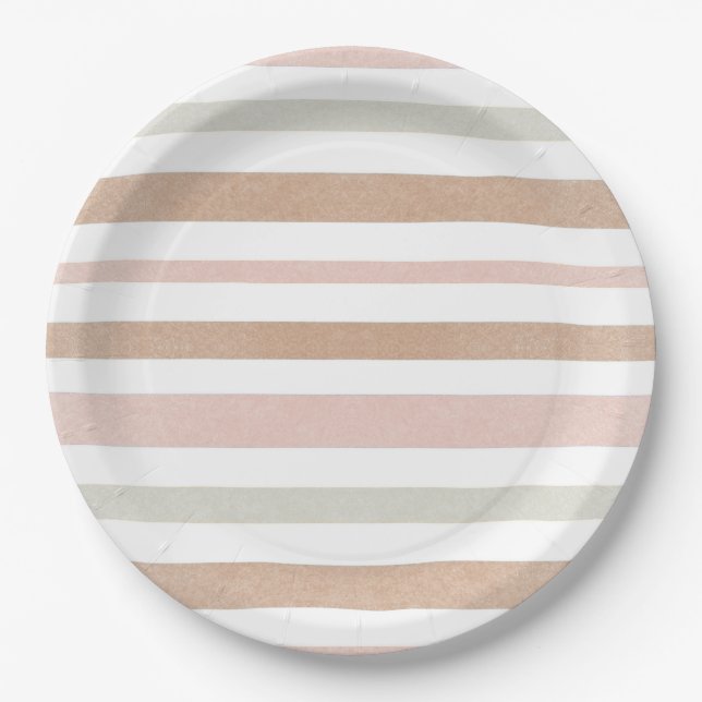 Pretty Modern Neutral Stripes Paper Plate (Front)