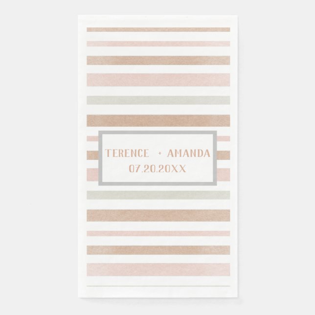 Pretty Modern Neutral Stripes Wedding Napkin (Front)