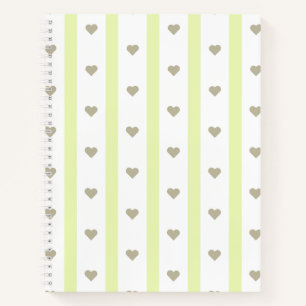 Pretty modern pastel heart and stripes Green Notebook