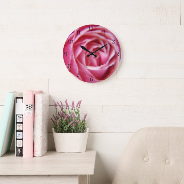 Pretty Modern pink rose close up Large Clock (Reading Room)