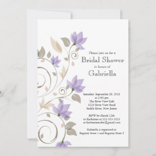 Pretty Modern Purple Floral Vine Bridal Shower Invitation