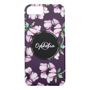 Pretty Modern Purple Watercolor & Ink Flowers iPhone 8/7 Case