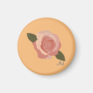 Pretty Modern Stylish Rose +Initials Orange Magnet