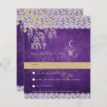 Pretty Modern Wisteria Lace Purple Wedding RSVP