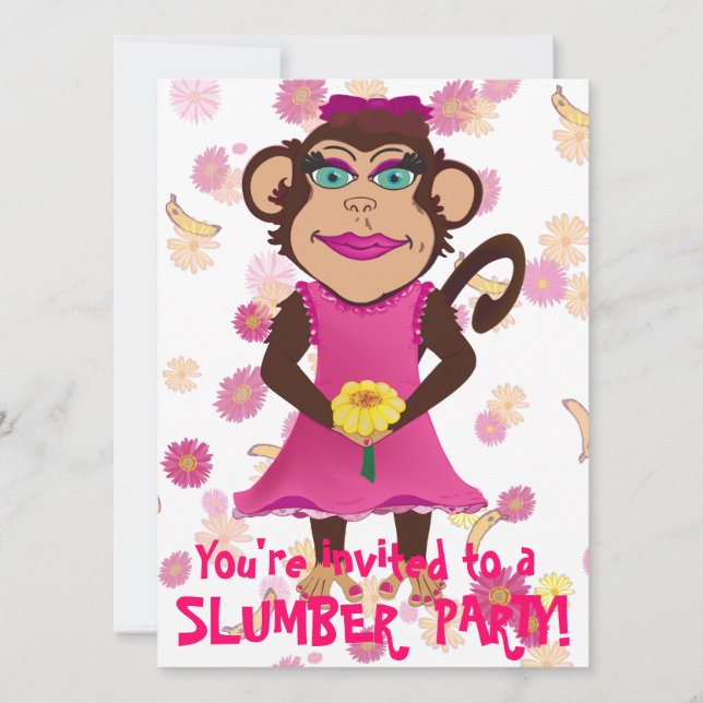 Pretty Monkey Slumber Party Invitations (Front)