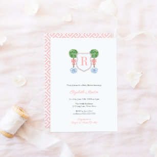 Pretty Monogram Box Topiary Girl Baby Shower Party Invitation