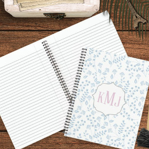 Pretty Monogram Elegant Simple Blue Floral  Notebook