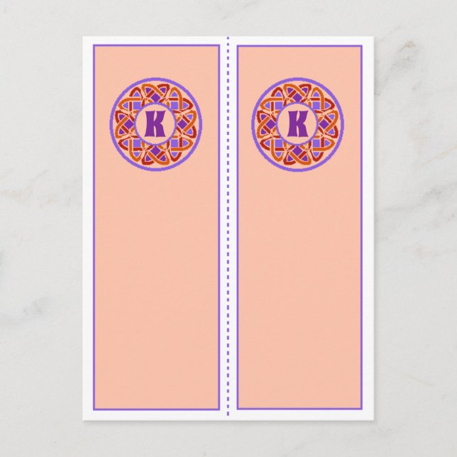 Pretty Monogram K Bookmark Postcard (Front)