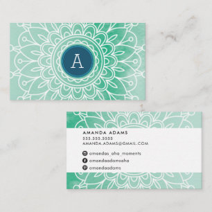 PRETTY MONOGRAM modern boho mandala pattern green Business Card