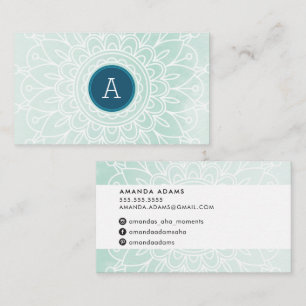 PRETTY MONOGRAM modern boho mandala pattern mint Business Card