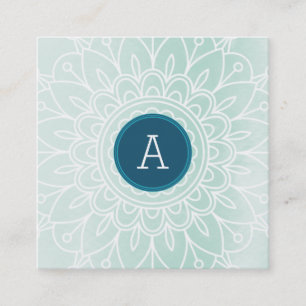 PRETTY MONOGRAM modern boho mandala pattern mint Square Business Card