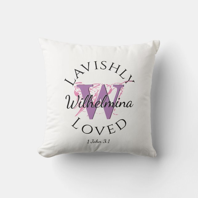 Pretty | Monogram Name LAVISHLY LOVED Lilac W Cushion (Front)