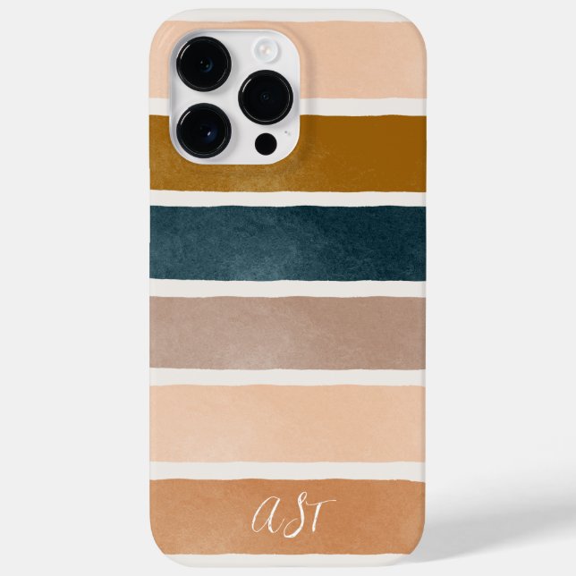 Pretty monogram painted earthy stripes initials Case-Mate iPhone case (Back)