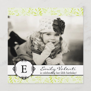 Pretty Monogram Photo Birthday Party Invitation
