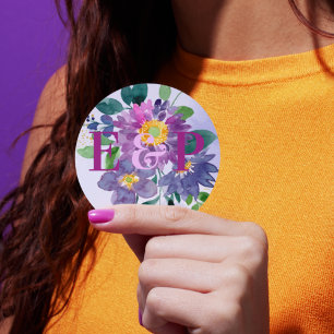 Pretty Monogram Purple Blue Floral Wedding Classic Round Sticker