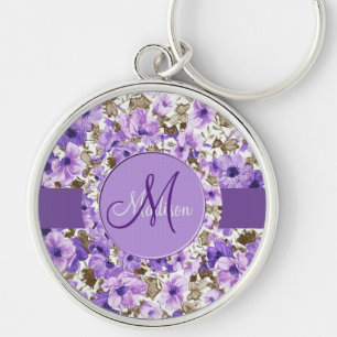 Pretty Monogram Purple & White Floral Key Chain 2