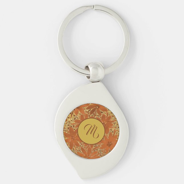 Pretty Monogrammed Elegant Gold Sparkle Key Ring (Front)