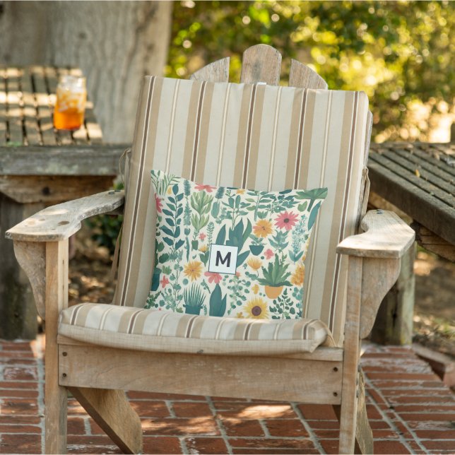 Pretty Monogrammed Floral Garden Plants Flowers Cushion (Chair)