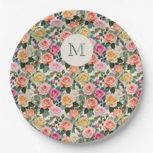 Pretty Monogrammed Floral Garden Roses Elegant