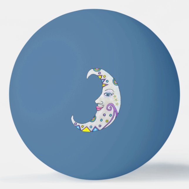 Pretty Moon Face Abstract Shapes Multiple Colours Ping Pong Ball (Front)