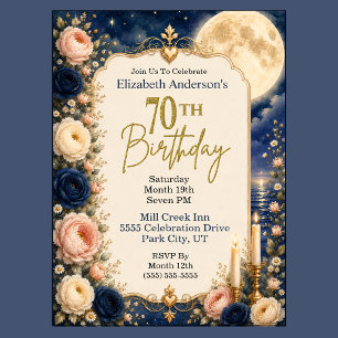 Pretty Moonlit Water Peony 70th Birthday Party Invitation