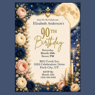 Pretty Moonlit Water Peony 90th Birthday Party Invitation