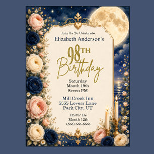 Pretty Moonlit Water Peony 98th Birthday Party Invitation