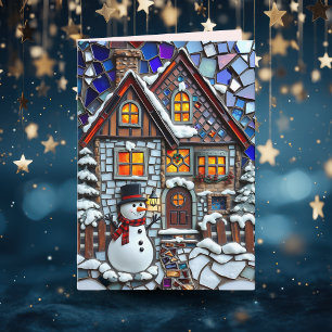 Pretty Mosaic Tile and Stained Glass Christmas Card